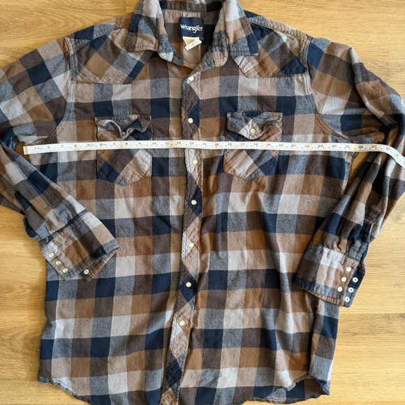 Wrangler Pearl Snap Flannel Shirt Plaid Western Cowboy No Size Tag - Picture 5 of 8